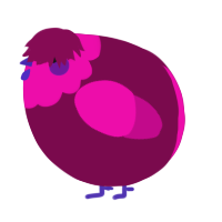 A wine and fuchsia chicken with a head pattern