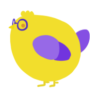 A yellow and blurple chicken