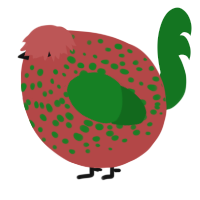 A red and leaf chicken with a speckle pattern