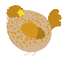 A beige and ochre chicken with a speckle pattern