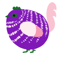 A violet and rose chicken with a bar pattern