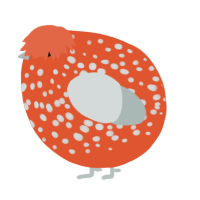 A vermilion and silver chicken with a speckle pattern