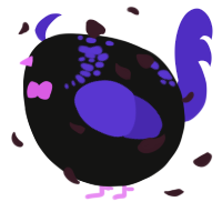 A black and indigo chicken with a neck-speckle pattern