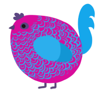 A fuchsia and sky chicken with a double-lace pattern