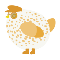 A white and honey chicken with a speckle pattern