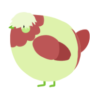 A apple and red chicken with a head pattern