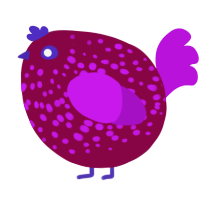 A maroon and amethyst chicken with a speckle pattern
