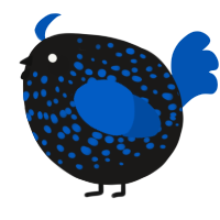 A sable and ultramarine chicken with a speckle pattern