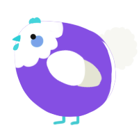 A blurple and white chicken with a head pattern