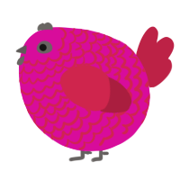 A fuchsia and crimson chicken with a lace pattern
