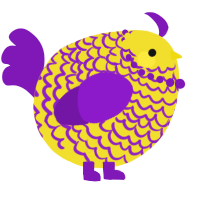 A yellow and violet chicken with a lace pattern