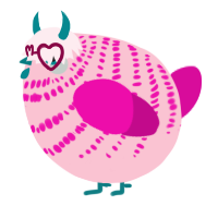 A rose and fuchsia chicken with a bar pattern