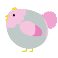 A silver and pink chicken with a head pattern