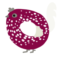 A maroon and white chicken with a speckle pattern