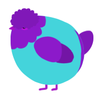 A aqua and violet chicken with a head pattern