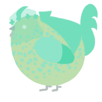 A gluppy and mint chicken with a speckle pattern