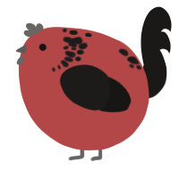 A red and sable chicken with a neck-speckle pattern