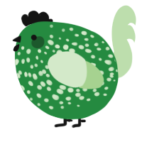 A viridian and gluppy chicken with a speckle pattern