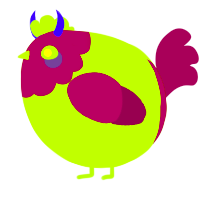 A lime and maroon chicken with a head pattern