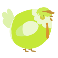 A lime and apple chicken with a head pattern