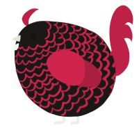 A sable and crimson chicken with a lace pattern