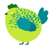 A lime and teal chicken with a half-lace pattern