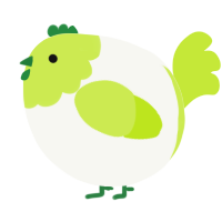 A white and lime chicken with a head pattern