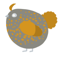 A ash and ochre chicken with a speckle pattern