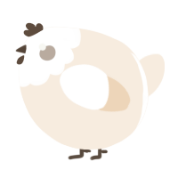 A cream chicken with a head pattern