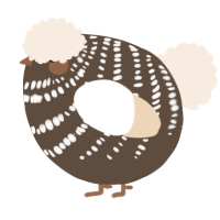 A bark and cream chicken with a bar pattern