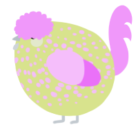 A lemon and lavender chicken with a speckle pattern