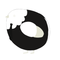 A sable and white chicken with a head pattern