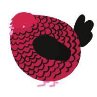A crimson and black chicken with a lace pattern