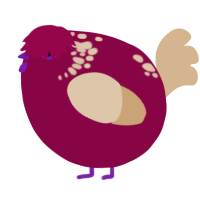 A maroon and beige chicken with a neck-speckle pattern
