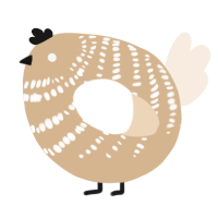 A beige and cream chicken with a bar pattern