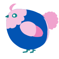 A ultramarine and pink chicken with a head pattern
