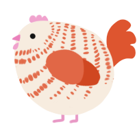 A cream and vermilion chicken with a bar pattern