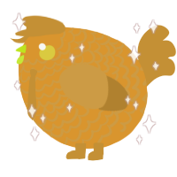A orange and gold chicken with a lace pattern