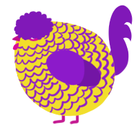 A yellow and violet chicken with a lace pattern