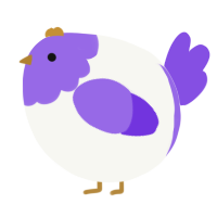 A white and blurple chicken with a head pattern