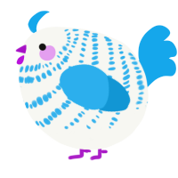 A white and sky chicken with a bar pattern