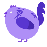 A lilac and indigo chicken with a neck-speckle pattern
