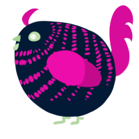 A tumblr and fuchsia chicken with a bar pattern