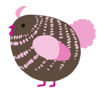 A bark and pink chicken with a bar pattern