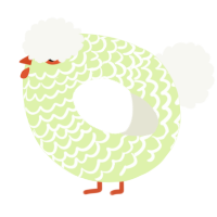 A apple and white chicken with a lace pattern