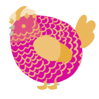 A fuchsia and honey chicken with a lace pattern