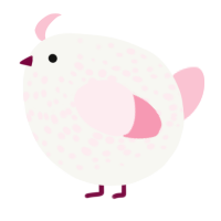 A white and rose chicken with a speckle pattern