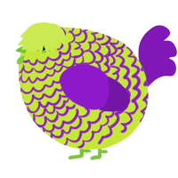 A lime and violet chicken with a lace pattern
