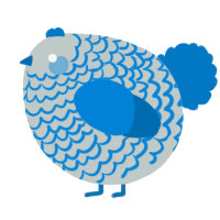 A silver and sapphire chicken with a lace pattern