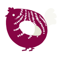 A maroon and white chicken with a half-bar pattern